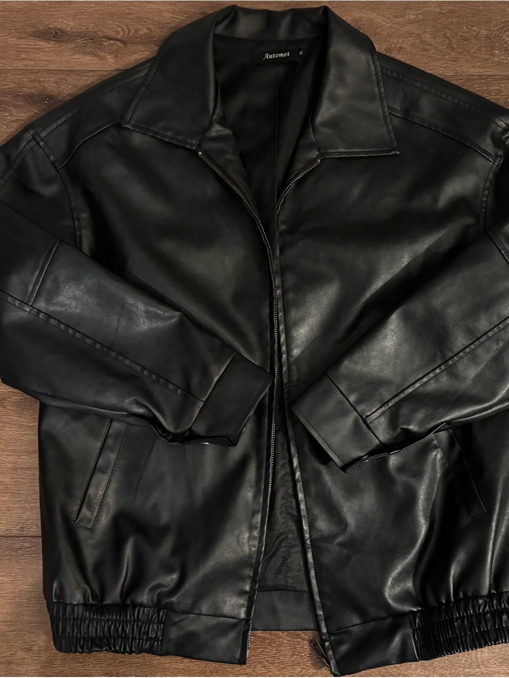 Oversized Women’s Black Faux-Leather Bomber Jacket